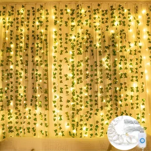婚礼装饰悬挂植物藤蔓300 LED窗帘串灯人造常春藤花环植物带遥控器
