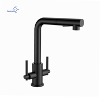 Robinet de cuisine moderne de haute qualité en laiton noir avec col long et noyau de valve en céramique flexible à deux poignées