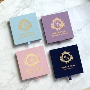 Invitations de mariage luxueuses en velours et <span class=keywords><strong>daim</strong></span> avec couverture rigide, miroir doré en acrylique et boîtes en velours - Product Image 4