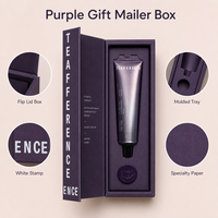 Boîte personnalisée à couvercle rabattable pour crème pour les mains, en papier spécial violet avec texte de marque en feuille blanche, emballage pour tube et boîte à courrier avec plateau intégré, OEM