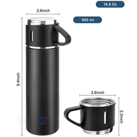 Set de Regalo de Termo de Acero Inoxidable 304 de 500 ml con 2 Tazas, Botella Térmica de Doble Pared con Tazas Desmontables, Personalizable