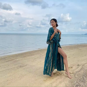 Nouvelle arrivée longue rayonne plage Kimono Robe été Kimono extérieur femme robe de plage Design Premium femmes Kimono en gros - Product Image 1