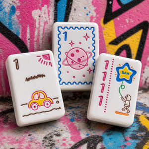 Set di Mahjong Americano Personalizzato in Acrilico a Singolo Strato, Motivo Disegnato a Mano Tema 'Star-Hugger', Set Mahjong Inciso 'Little Lucky' - Product Image 4