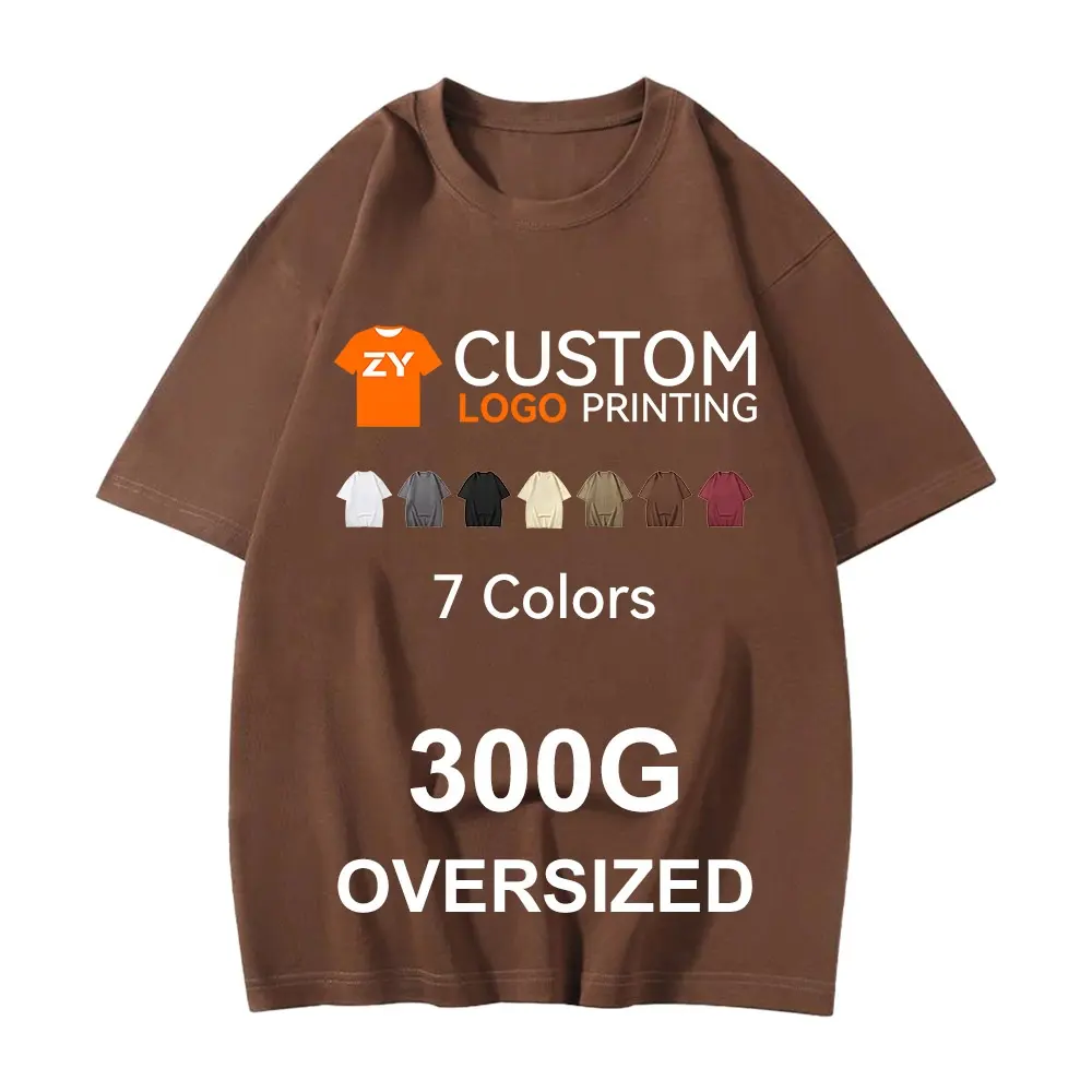ZYshirt Camiseta de ombro em branco com estampa de logotipo personalizado em algodão em relevo 300g para grandes dimensões