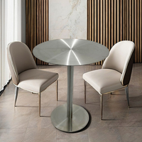 Ensemble de table de bar contemporaine de luxe de haute qualité, table à manger en acier inoxydable brossé argenté, mobilier de maison, 6 places, hôtel, villa