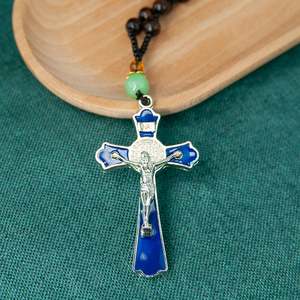 Pendentif <span class=keywords><strong>Croix</strong></span> de Rosaire <span class=keywords><strong>en</strong></span> Alliage de Zinc Émaillé, Crucifix Émaillé Motif Jésus pour Usage Quotidien, Prière à l'Église, Cadeau - Product Image 5