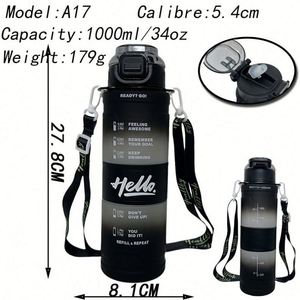 Bouteille en plastique portable de 1000 ml grande capacité, écologique, dégradé de couleurs, givrée, pour sport, camping, boisson directe, compatible eau bouillante - Product Image 5