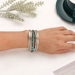 Turquoise <b>Leather</b> <b>Bracelet</b> White Label PVD Coating Durability Holiday Gift for Women 18k Gold Plated Color - Product Image 1