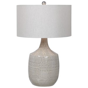 Lámpara de Mesa Moderna de Cerámica con Textura Gris y Detalles en Latón |   Iluminación Artesanal Neutral para Habitaciones de Hotel y Áreas de Estar - Product Image 5