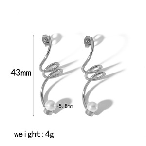 Pendientes de clip con perlas en espiral geométrica, chapados en oro de 18 quilates, de acero inoxidable, para mujer, joyería de moda para fiestas. - Product Image 4