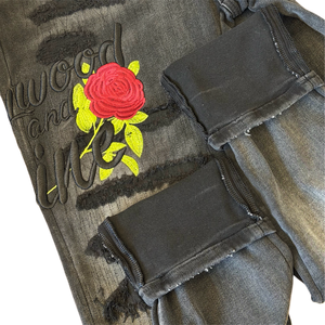 Jeans ajustados de mezclilla pesada para hombre, estilo Y2K, hip-hop urbano, con bordado 3D, personalizables directamente de fábrica. - Product Image 5