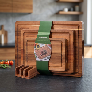 Juego de 3 Tablas de Cortar Rectangulares de Madera de Acacia Lazipater, No Tóxicas, de 2.0 cm de Grosor, con Asa y Soporte de Almacenamiento - Product Image 4