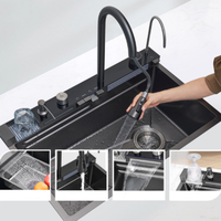 Vente chaude moderne en acier inoxydable 304 évier de cuisine à bol unique sous-montage de qualité avec robinet multifonctionnel quatre trous