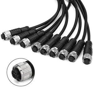 Conector de aviação m12 à prova d'água, conexão de fio de lâmpada de rua, 2 3 4 5 6 8 12 17 pinos m12