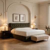 Lit capitonné de luxe en velours vert foncé avec rangement, cadre de lit King Size, fournisseur de meubles de chambre à coucher