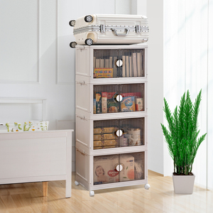 Boîte de <span class=keywords><strong>rangement</strong></span> en plastique transparente fauve pliable Vêtements Jouets Snacks Organisateur <span class=keywords><strong>Placard</strong></span> avec porte - Product Image 4