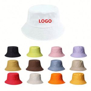 Custom Logo Sun Summer Beach Adult Cotton Plain <b>Black</b> Man Woman Flat Brim Fisherman Bucket <b>Hat</b> Multiple Colors - Product Image 5