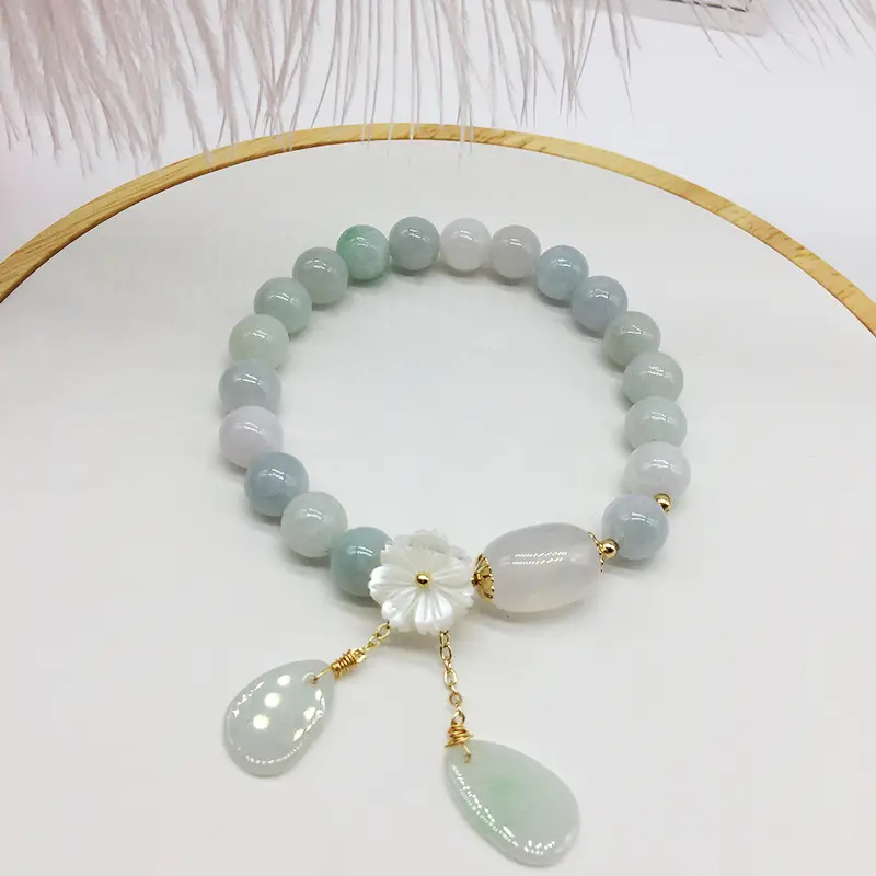 Chinese Retro Lucky Fashion Adjustable Elastic Natural Jadeite Jade Bracelets for Women and Girls