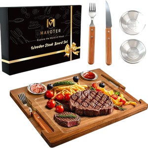 Assiette en bois, planche à fromage créative pour cuisine occidentale, ensemble steak avec couteau et fourchette, planche à découper multi-usages pour - Product Image 2