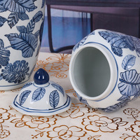 Ensemble de pots à gingembre en porcelaine bleue et blanche, motif feuille de Monstera, design Art Déco, pots en céramique écologiques, vase de table, décoration intérieure
