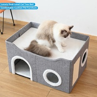 Lit d'arbre à chat semi-fermé pliable de luxe et chaud pour intérieur avec grattoirs
