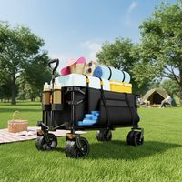 Chariot de plage pliable en acier inoxydable, chariot de camping, chariot de jardin, poussette pour enfants, chariot pliable avec frein