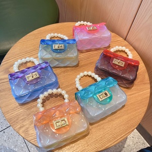 Boshiho <b>PVC</b> Pearls <b>Top</b> Handle Gradient Colorful Girls Mini Handbag Shoulder Crossbody Tote Beach Water Resistant Customizable - Product Image 2