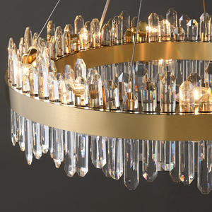 Anillos decorativos de lujo K9 araña de cristal techo moderno círculo dorado colgante luz IP44 Acero inoxidable LED AC sala de estar - Product Image 4