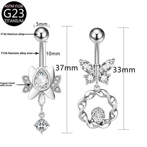 Anillo de Ombligo de Aleación de <span class=keywords><strong>Titanio</strong></span> F136 con Incrustaciones de Cobre y Circonio, Diseño de Mariposa y Loto, G23 Antialérgico, Joyería Unisex de Acero <span class=keywords><strong>Titanio</strong></span> para Bodas - Product Image 5
