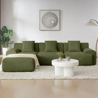Canapé modulaire convertible carré moderne pour salon d'appartement, revêtement en velours côtelé vert, 3 places surdimensionné