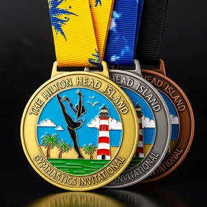 Ensemble <span class=keywords><strong>de</strong></span> médailles <span class=keywords><strong>de</strong></span> gymnastique Aurora Or, Argent, Bronze avec <span class=keywords><strong>sangle</strong></span> étoilée et design ajouré - Product Image 2