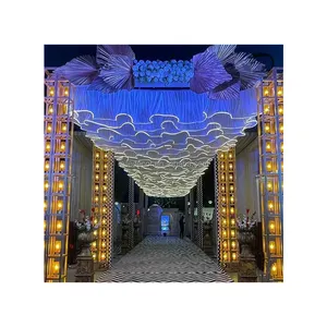 Hanging Wedding Ceiling Decorations Falling S Shape Ceiling Drapes with RGB Light