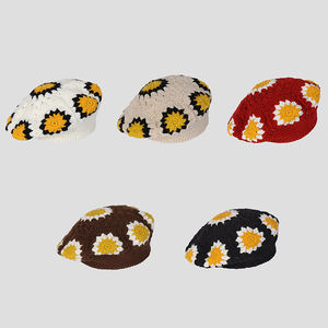 Syh1163 hiver <span class=keywords><strong>tricot</strong></span>é à la main fleur maintien au chaud petit chapeau de <span class=keywords><strong>laine</strong></span> femmes automne et hiver <span class=keywords><strong>grosse</strong></span> tête béret - Product Image 2