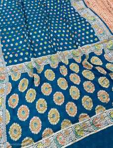 Sari Tradicional Banarasi de Chifón Puro Premium, con Trabajo Zari Moderno, Blusa sin Coser, para Fiestas, Protección Solar - Product Image 4