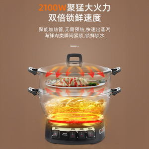 Rongshida <b>Electric</b> Hot Pot 2100W Multi-Functional Stainless Steel <b>Steamer</b> Cooker For Home Use - Product Image 1