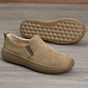 Men Genuine Leather <b>Round</b> <b>Toe</b> Slip-On Casual Shoes 4Cm <b>Heel</b> Comfort Walking Style Shoes - Product Image 2