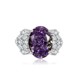 Fashion Iced Out Purple <b>Necklace</b> Geometric Ring Set <b>Copper</b> 10*10mm Oval Cut Cubic Zirconia Wholesale Jewellery Set For Women - Product Image 5