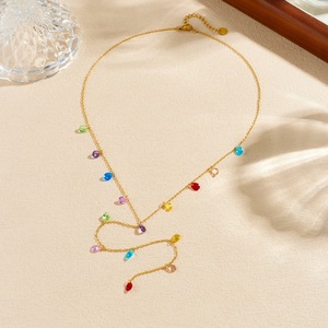 Exquisite Colorful Water-Drop Tassel Pendant Necklace Stainless Steel Lariat Y-shaped Necklace for Women Jewelry Party Gift - Product Image 4