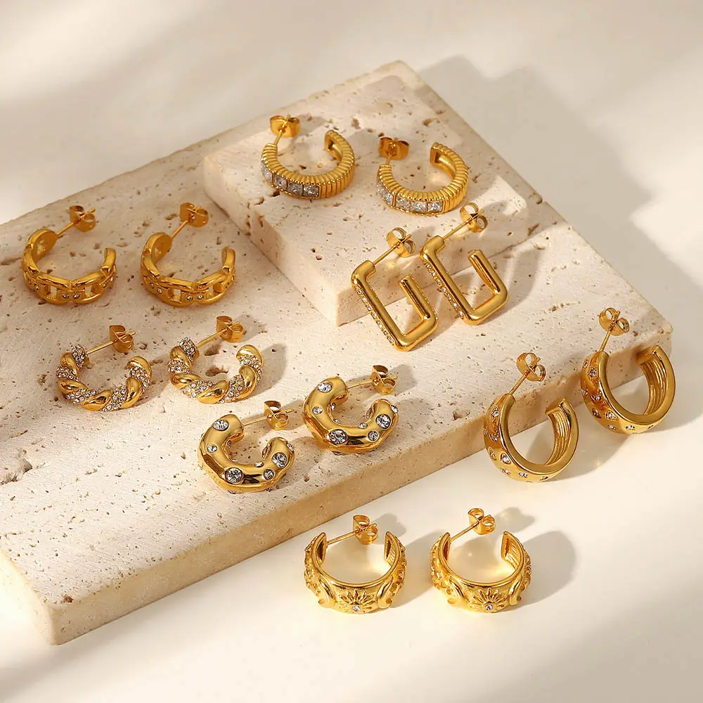 2022 New Trendy Stainless Steel Zirconia Charm Hoop Earrings 18K Gold Plated For Women Jewelry