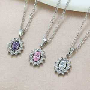 New Stainless Steel <b>Titanium</b> Steel Melon Buckle Oval Zircon Pendant Necklace Fade Resistant All-Match Office Career Women's - Product Image 2