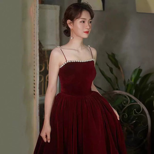 Velvet Toast Dress Claret A-Line Square Collar Evening Dress For Engagement Homecoming - Product Image 1