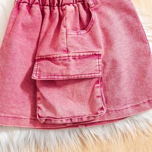 Vêtements pour filles de 4 à 7 ans, t-shirt à manches longues à col volanté surdimensionné, jupe en jean, ensemble de 2 pièces, vêtements pour enfants, vêtements pour filles - Product Image 6