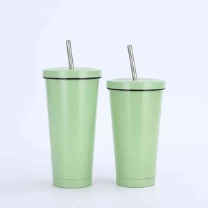 Stainless Steel Tumbler With Straw Vacuum Insulated Travel <b>Cup</b> Minimalist Design Straight Shape 12-24 Hours Thermal Keep Hot - Product Image 3