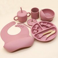 Ensemble de vaisselle pour bébé en silicone de qualité alimentaire écologique, 8 pièces, bol, assiette, cuillère, fourchette, bavoir, tasse à sucette pour la diversification alimentaire des nourrissons