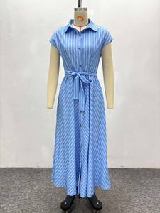 Manifattura stile personalizzato o Logo ODM moda monopetto da donna spogliata Maxi abiti stampati elegante abito lungo a linea - Product Image 4