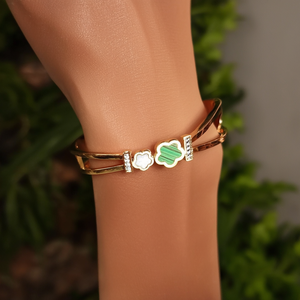 Fashion <b>Bangle</b> 316L Stainless Steel PVD Gold Plating Green Inlay With Diamond Accents - Product Image 3