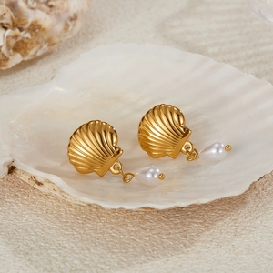 GE946 Creative Shell Glue Bead Dangle Design Stainless Steel 18k Gold Fashion Hoop <strong>Earings</strong> Women'<strong>s</strong> Jewelry for Women <strong>Girls</strong> Gift - Product Image 4