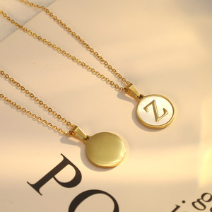18k Round Shell Titanium Steel Necklace English Letter Pendant Gift Jewelry Fashion Pendants Charms Stainless Steel - Product Image 3