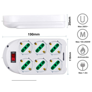 Multipresa Bianca con Cavo da 1,5M, 6 Prese Schuko 10/16A, Interruttore Laterale 10A per Uso Industriale - Product Image 2