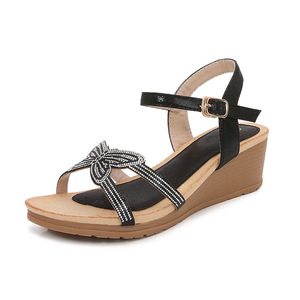 Nouvelles sandales <span class=keywords><strong>compensées</strong></span> à nœud en strass marron cuivré pour <span class=keywords><strong>femme</strong></span>, collection été 2025 - Plateforme confortable en métal réglable, semelle épaisse décontractée - Product Image 4